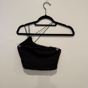 Black Cross-Neck Strappy Cropped Tank Top